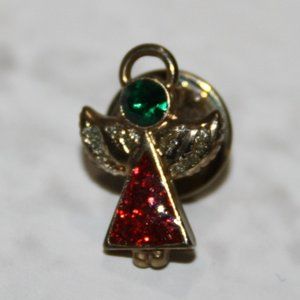 Beautiful vintage gold, red and green Christmas Angel Lapel pin .75"